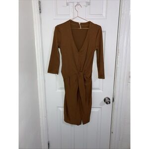 Free People Bronze Ribbed Stretch Dress, Size  S